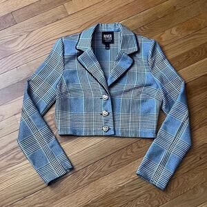 River Island Plaid Cropped Blazer with Heart Buttons Size 8 UK / 4 US